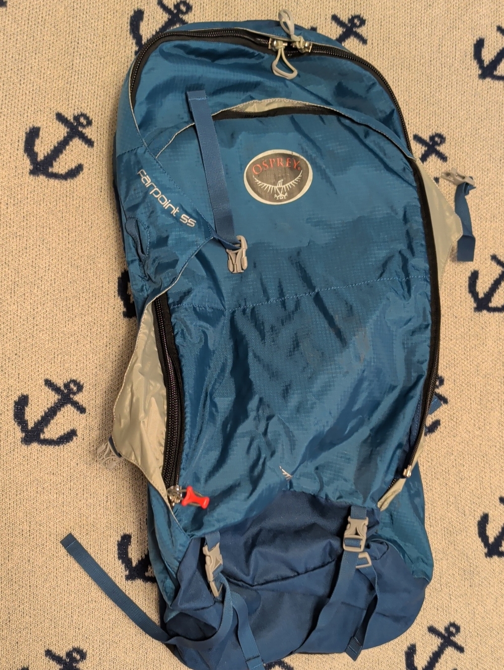 OSPREY Farpoint 55 - 55L Blue Travel Backpack with Gray Accents